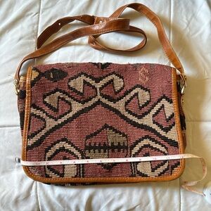 Troy Vintage Turkish Kilim Carpet Crossbody Bag .. needs strap repair